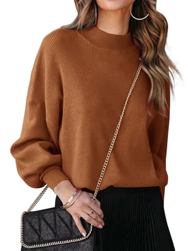 Turtleneck Oversized Sweaters for Women Batwing Long Sleeve Fall Ribbed Knit Pullover Casual Sweater Tunic Tops