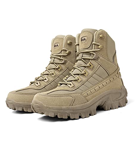 Lightweight Breathable Desert Boots,Military Boots High-top Combat Tactical Boots,Breathable Hiking Waterproof Desert Boots, All Terrain Shoes, for Hiking, Hunting, Working, Walking, 42, Sand