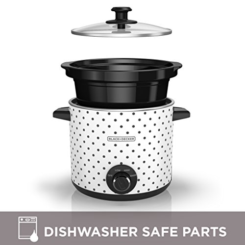 BLACK+DECKER Slow Cooker, 4 Quart (4+ Servings), Dishwasher Safe, Black/White Dot Pattern, SC1004D