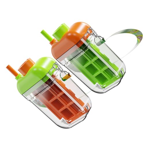 Botella con cubitera y pajilla 2 en 1 portátil miniatura 1