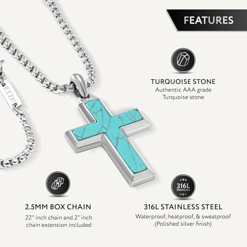 RTZN® Turquoise Necklace for Men – Premium Mens Turquoise Necklace Dog Tag Pendant with Stainless Steel Box Chain 22" Inch + 2" Extension - Mens Western Necklace3