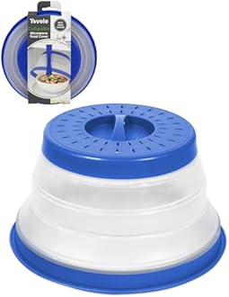 Tovolo Microwave Splatter Cover for Food, Small (Blue) - Collapsible & Vented Silicone Splatter Guard Lid - Microwave Plate & Dish Cover with Handle - BPA-Free Kitchen Gadget for Meal Prep