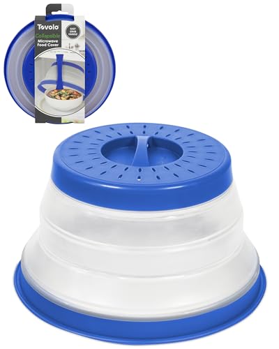 Tovolo Microwave Splatter Cover for Food, Small (Blue) - Collapsible & Vented Silicone Splatter Guard Lid - Microwave Plate & Dish Cover with Handle - BPA-Free Kitchen Gadget for Meal Prep
