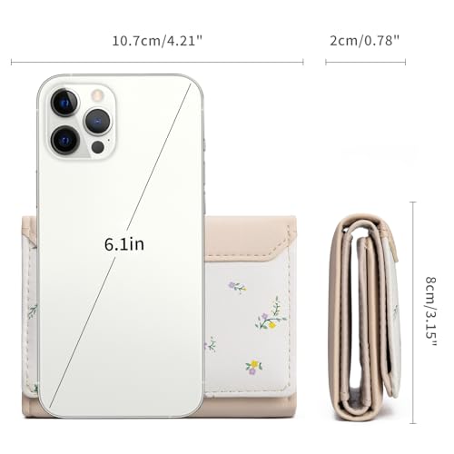 Image of GAEKEAO Small Wallet Women Leather Girls Cute Wallets Ladies Mini Trifold Card Holder Floral Pattern with ID Window Purse