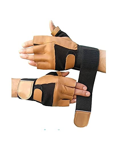 GymWar Leather Padded Palm Support Sport Gym Gloves with Long Wrist Support - Brown (B09CDR2TTQ) Amazon Price History, Amazon Price Tracker