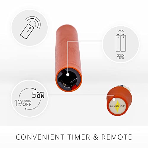 Image of Luminara - Flameless Battery Operated Taper Candle - Burnt Orange - Pack of 1-1x9.5 - LED Flickering Flame - Realistic Safe for Home Kids and Pets