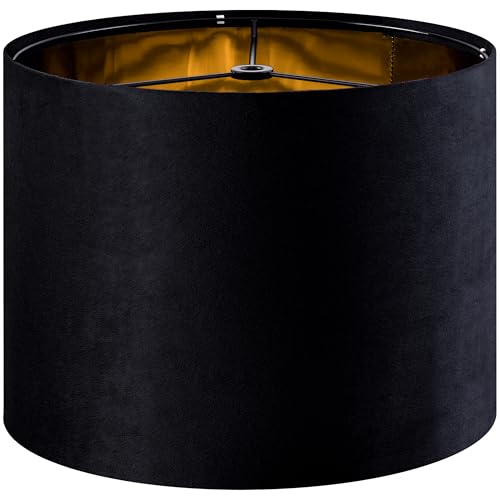 GO&SO Black Velvet Lamp Shades - 13 Top x 13 Bottom x 10 High(Spider) Medium Drum Lampshades - Traditional Fabric Lamp Shade for Table Lamps - Replacement Lampshade - Assembly Required