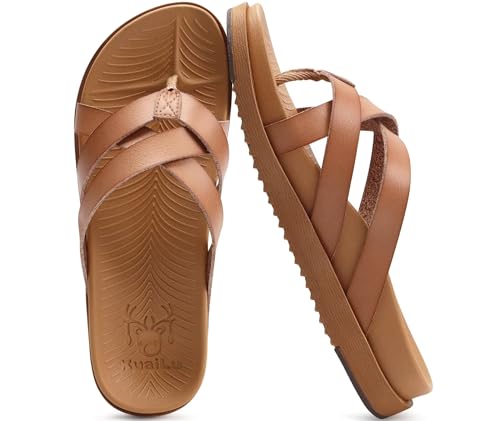KuaiLu Womens Dressy Orthotic Flip Flops Trendy Comfortable Cushion Recovery Walking Criss Cross Thong Sandals Lightweight Yoga Foam Summer Slides with Plantar Fasciitis Arch Support