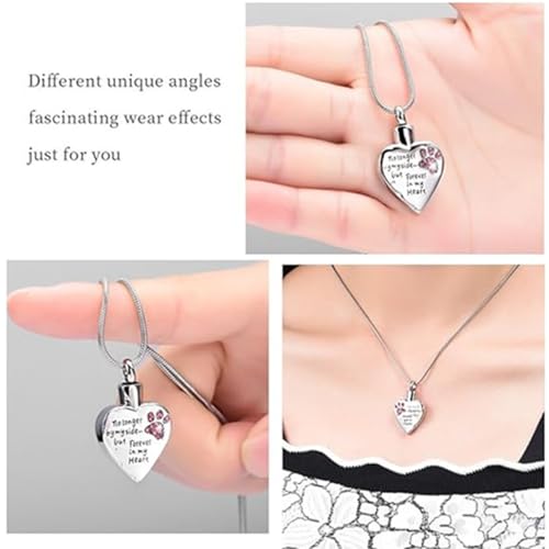 VCCWYQK Urn Necklace for Ashes Personalized Urn Pendant Heart Necklace Pets Paw Print Keepsake Waterproof Memorial Gifts for Dogs - Image 3