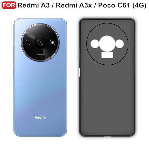 Image of CEDO Back Cover for Redmi A3 / Redmi A3x / Poco C61 (4G) | Camera Bump Protection & Inner Velvet Fabric Lining | Ultra Slim Matte Soft Rubberised Case Cover (Black)