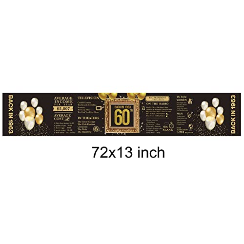 60Th Birthday Table Runner Back In 1963 Table Runners 60 Years Old Kitchen Dining Table Runner 72 Inches Long Black And Gold Birthday Anniversary Wedding Party Table Decoration #TOP1