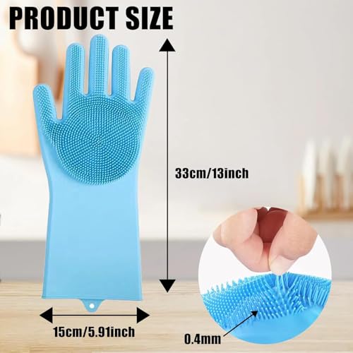 Image of DVVENTUM 4 Pcs Silicone Cleaning Gloves (2 Pairs) with Scrubber - Reusable Dishwashing & Kitchen Cleaning Gloves for Household, Bathroom & Car Wash
