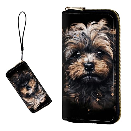 Women's RFID Blocking Wallet PU Leather Slim Bifold Wristlet Clutch with Large Capacity,16 Card Slots & Zipper Coin Purse Pocket Ladies Travel Purse Wristlet,Puppy Dog