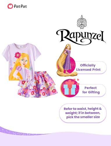 Image of Disney Frozen Elsa Stitch Minnie Princess Toddler Girls' T-Shirt & Double Ruffle Skirt 2 Piece Outfit Summer Clothes Set 2-9Y