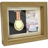 WAYUTO Display Box for Marathon MDF Board Display Case and Photo Frame Winners Shadow Box for Race Soccer Football Gymnastics and All Sports Burlywood Medal and Photo Display