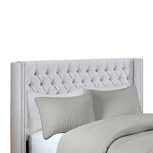 Madison Park Amelia Upholstered Headboard | Nail Head Trim Wingback Button Tufted | King, Grey #TOP7