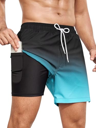 SILKWORLD Men's Swim Trunks Quick Dry Bathing Suits 6 Inch Swimming Shorts with Compression Liner and Zipper Pockets