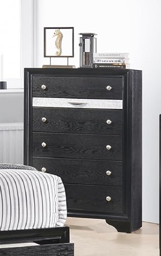 Modern Luxury 1pc Glam 5 Drawer Chest Pullout Jeweler Tray Silver Panel Bedroom Solid Wood Wooden Furniture