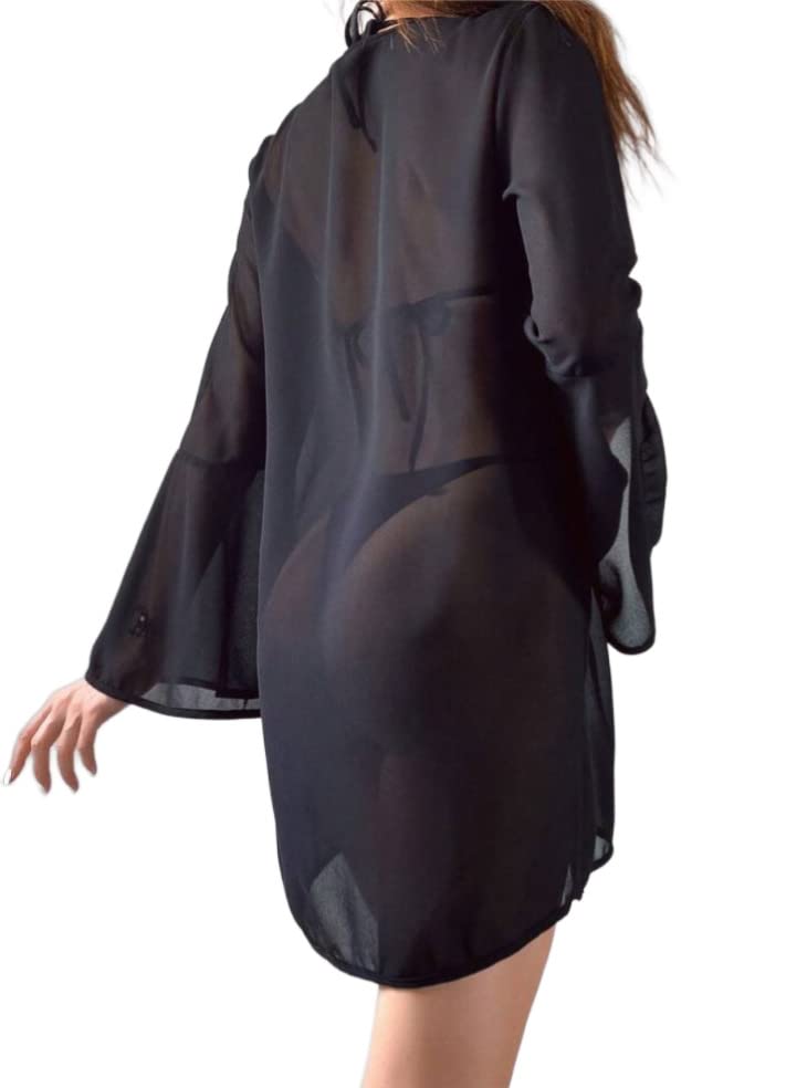 Mrugneni Black Flounce Sleeve front open Kimono (M)