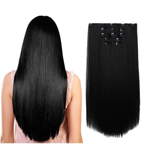 Image of Women Hair Extension Long Straight Jet Black 22 Inches Hairpiece With 5 BB Clip /Hair Extension for Women Party /Halloween /Christmas
