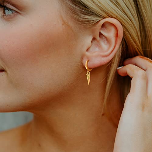 SANNYRA Huggie Earrings for Women, 14K Gold Plated Drop Dangle Earrings, Spike, Star, Lock, Lightning, Geometric, Personalized Punk Jewelry3