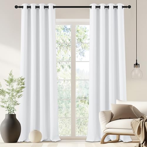 NICETOWN Blackout Drapery Curtain Panel 90 inches Long - Window Treatment Thermal Insulated Grommet Blackout Curtain/Drape for Bedroom Living Room (White, 1 Panel, 46 by 90 inches)
