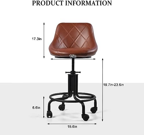 Rolling Stool - Adjustable Swivel PU Leather Counter Stool