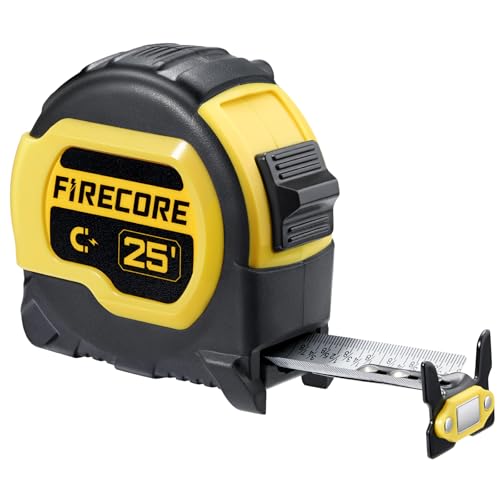 Firecore Tape Measure 25 ft with 1/8 Fractions, Magnetic Double-Hook Measuring Tape Retractable, 1" Wide Easy Read Both-Side Measurement Tape with Nylon Coating,Finger Brake for Construction Carpenter