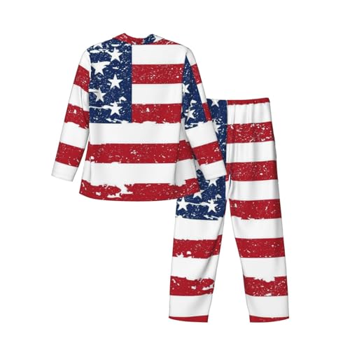 Grunge America Usa Flag Mens Pajamas Set Button Down Sleepwear Set Long Sleeve Loungewear With Pockets4