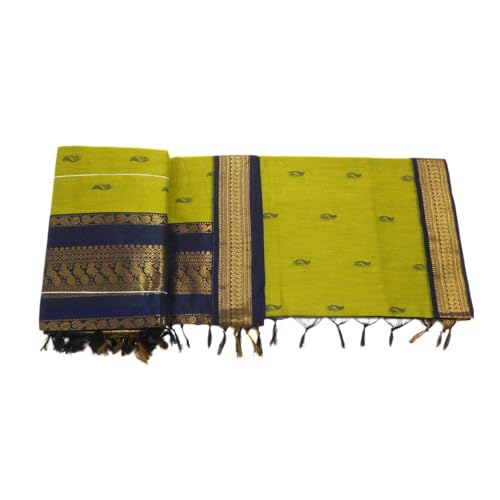 Image of Pure Kalyani Cotton Saree | Zari Border & Blouse Piece - Lata Gadwal Design | Traditional Saree