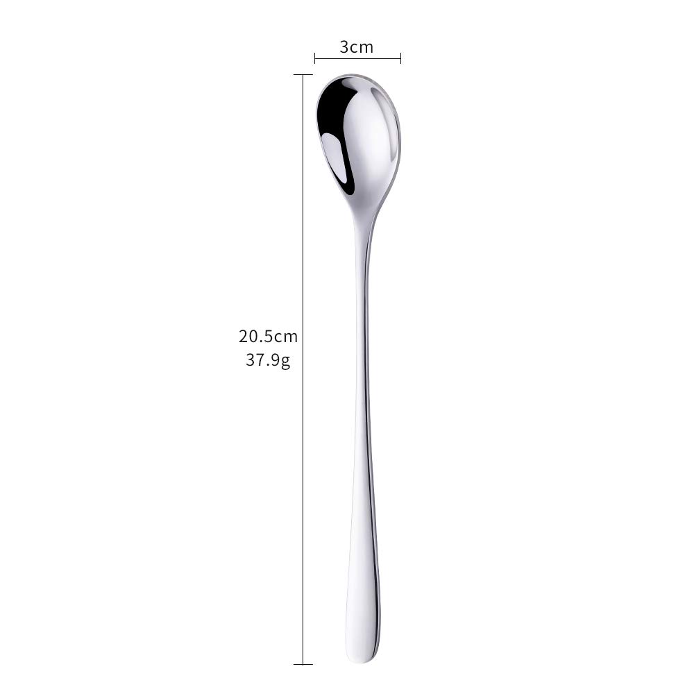 Bisda 8 pezzi cucchiaini da tè in acciaio argento inox manico lungo mescolando cucchiaio per gelato frullato cocktail