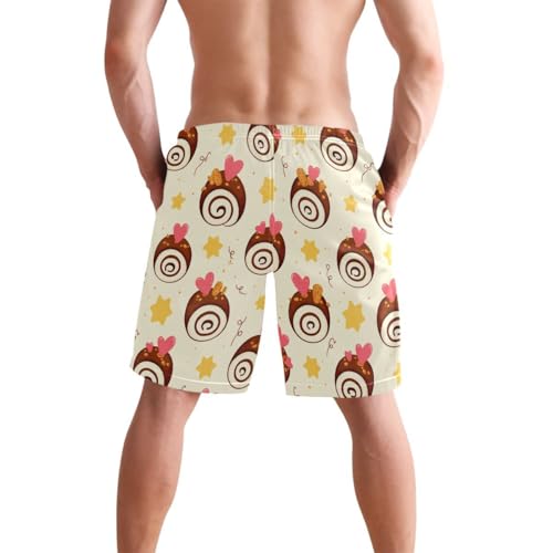 Dessert Swiss Roll Star Yellow Mens Swim Trunks Quick Dry Beach Shorts with Pocket S 23021963