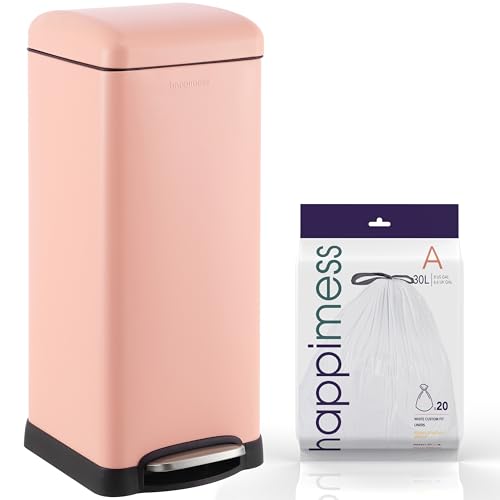 happimess HPM1007J Betty Retro 8-Gallon Step-Open Trash Can, Fingerprint Resistant, Modern, Minimalistic for Home, Kitchen, Laundry Room, Office, Bedroom, Bathroom, Flamingo Pink