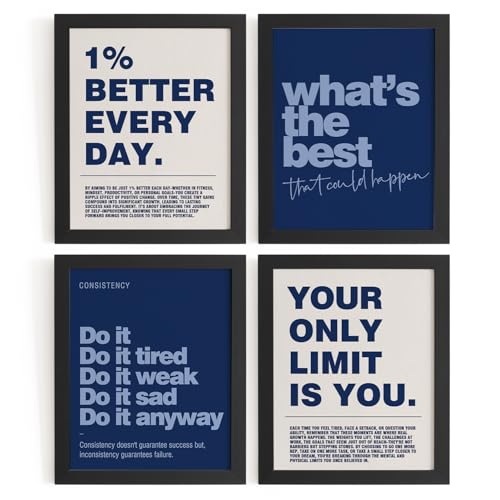 DSHFG Motivational Inspirational Office Wall Art Decor Prints Set of 4, Navy Blue Motivational Wall Decor Trendy Retro Posters for Office Home Decor, 8x10 Unframed