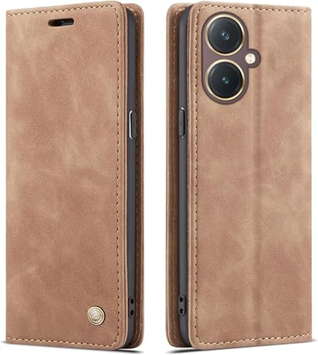 Image of ClickCase for vivo Y27 Sheepskin Series Faux Soft Leather Wallet Flip Case Kick Stand with Magnetic Closure Lightweight Slim Flip Cover for vivo Y27 (Beige Brown)