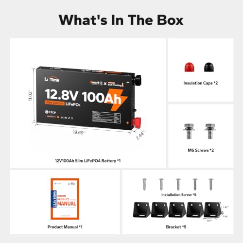 Image of Litime 12V 100Ah Slim Self-Heating LiFePO4 Battery for RV Solar Truck-2Pack