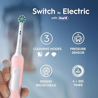 Oral-B Pro 1 Electric Toothbrush For Adults, With 3D Cleaning, 1 Toothbrush Head, Gum Pressure Control, 2 Pin UK Plug, Pink, Travel Electric Toothbrush, Rechargeable Toothbrush For Adults