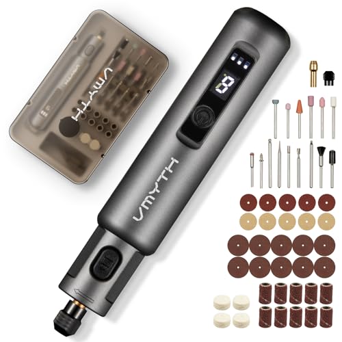 VMYTH iPen E1 3.7V Cordless Engraving Pen Kit, Mini Rotary Tool with 52 Accessories, 6-Speed Adjustable, LED Light, Type-C Fast Charging, for Wood, Glass, Metal, Gemstone Carving, Polishing, Drilling