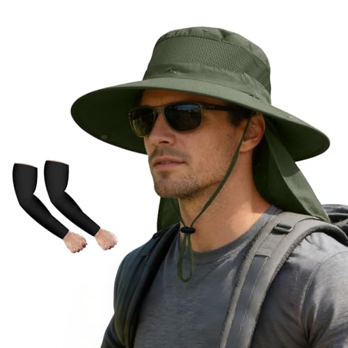 Image of ZOORON Sun Hats for Men Women Fishing Hat with Neck Flap,UPF 50+ Sun Hat Waterproof Wide Brim Bucket Hats for Safari Hiking