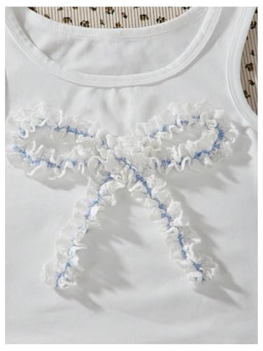 Girl's Lace Frill 3D Bowknot Tank Top Scoop Neck Sleeveless Fitted Crop Tops4