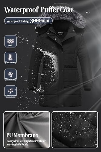 Chrisuno Girl's Long Parka Warm Winter Coat Water Resistant Quilted Puffer Jacket Snow Outwear4