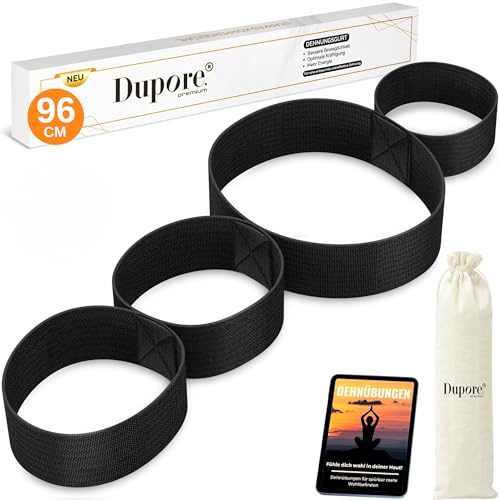 DUPORE 96 cm Yogagurt mit 4 Schlaufen & Dehnübungen - stabiles Dehnungsband mit 4 Schlaufen für Engpassdehnung - Stretchgurt für effiziente Schmerztherapie - Fitness Band Yoga Gurt Baumwolle