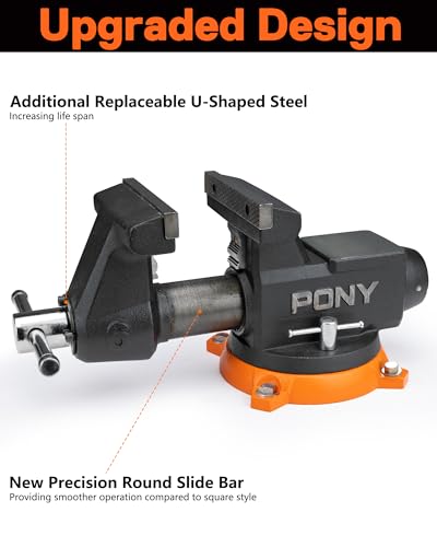 Image of PONY 6 Inch Heavy Duty Bench Vise 8800LBS Clamping Force, Pro Workshop Workbench Vise with 360-Degree Rotatable Base and Anvil, 6-inch Jaw Opening and Width for Woodworking, Drilling, Pipe Cutting