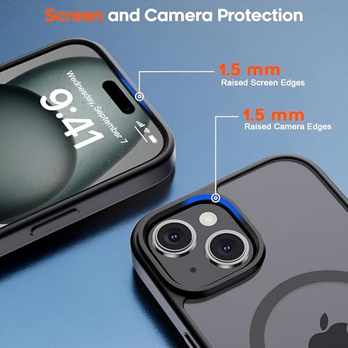Image of Case for iPhone 15 | Strong Magnetic Translucent Matte Hard Back | Camera Protection | MagSafe Compatible (TPU + Polycarbonate, Frost Black)