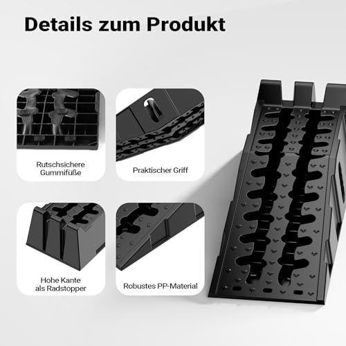 XPOtool Auffahrrampen bis 5t aus Kunststoff 2 Stück Stabile Autorampen für schwerere Fahrzeuge Pkw Auto Kfz Rampe