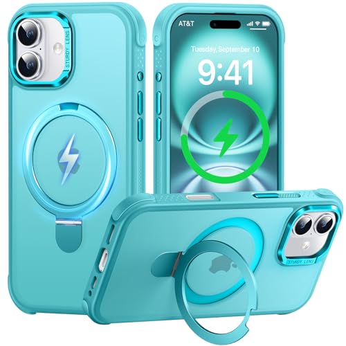 Coque iPhone 16 antichoc avec support invisible et protection militaire bleu océan