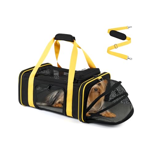 pidipiti 18.5''(L) x13.5''(W) x9.5''(H) Southwest Airlines Approved Expandable pet Carrier,for Extra-Small Dog Puppy cat Weight up to 8 lbs and Length up to 17.5''(Black)