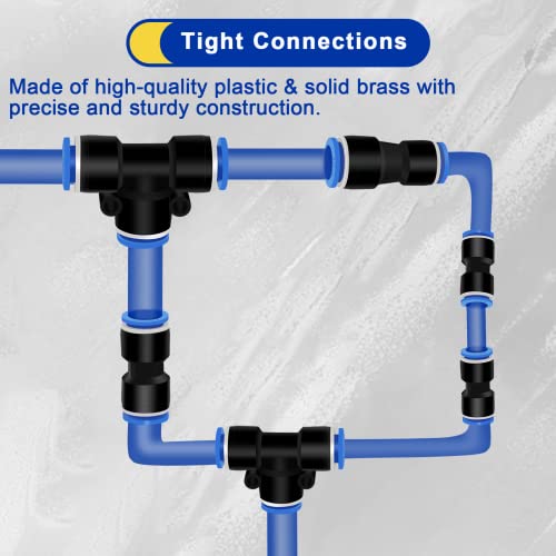 Daptemn Push To Connect Fittings 3/8 Inch Od Tee, 6 Pcs Air Line Fittings 3/8" Tee Plastic Tube Kit, Air Quick Connect Fittings 3 Way Tube Connector #TOP6