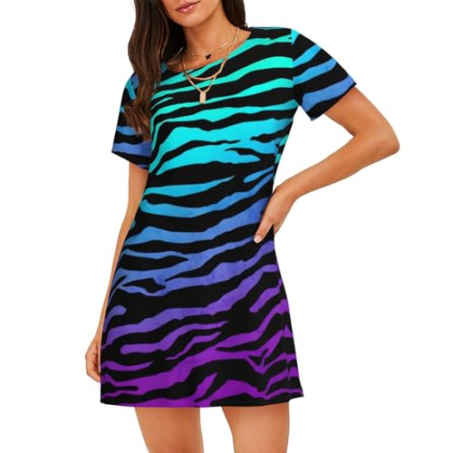 Chemise de nuit manches courtes femme vêtements de nuit imprimés zèbre violet bleu vert