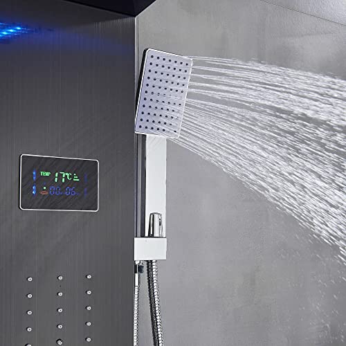 LED Light Shower Panel Tower Rainfall Waterfall Shower Head with Massager Jets Body System Jet miniatura 7